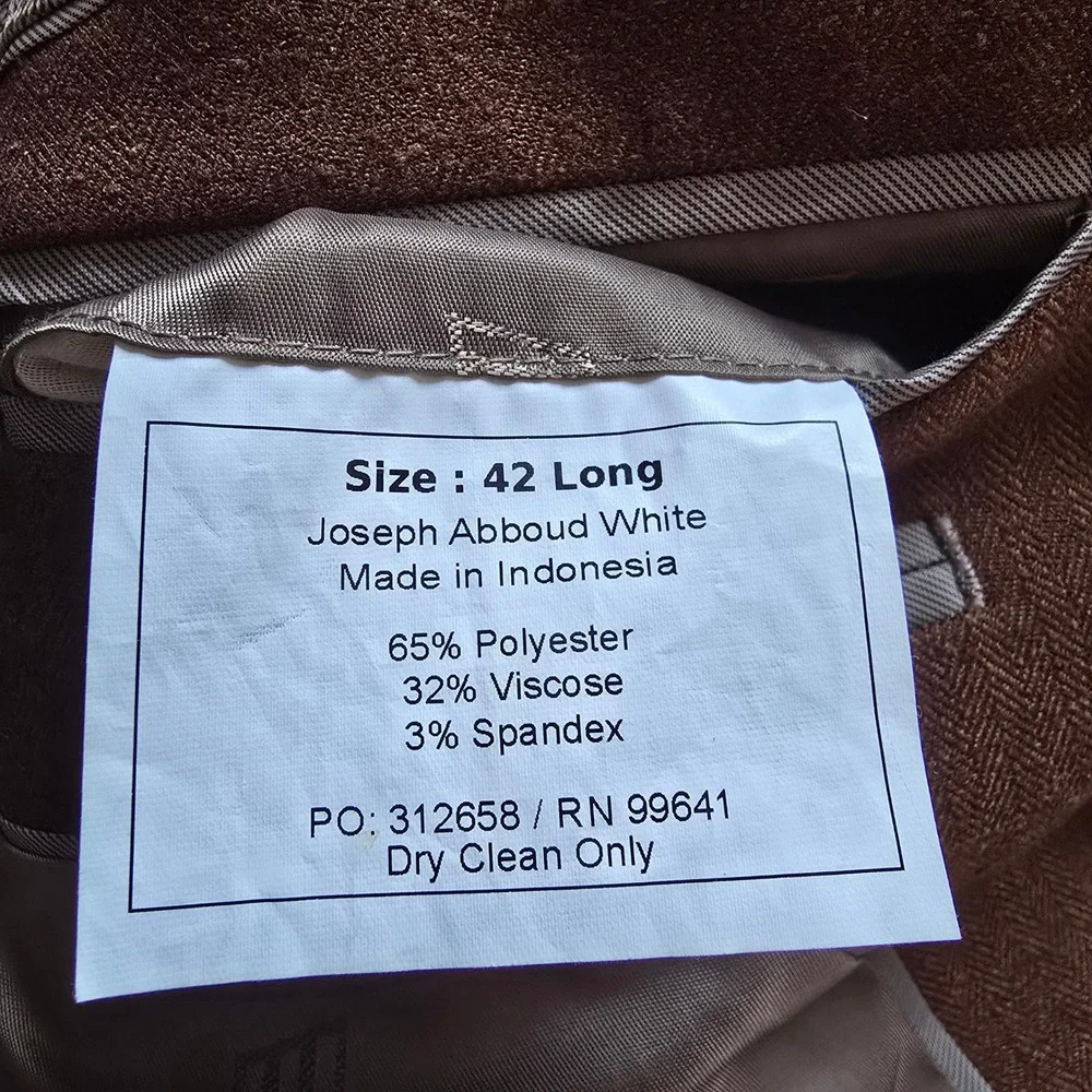 Joseph‎ Abboud Blazer Mens 42L Brown Herringbone Sport Coat Elbow Patches